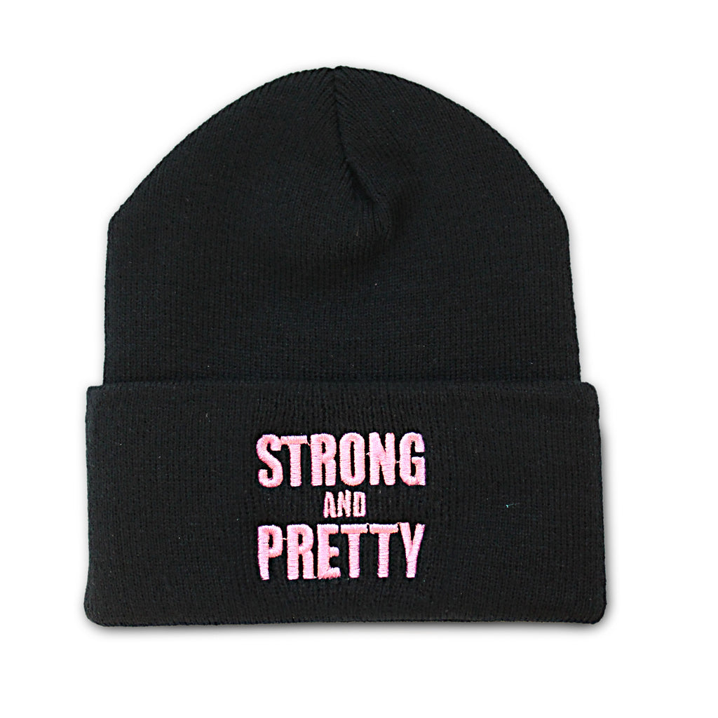 Pink Strong and Pretty Black Beanie